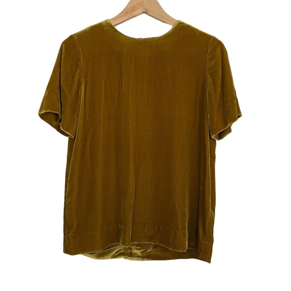 COS Womens Size 2 Velvet Blouse Top Short Sleeve Mustard Yellow Back Zip Minimal